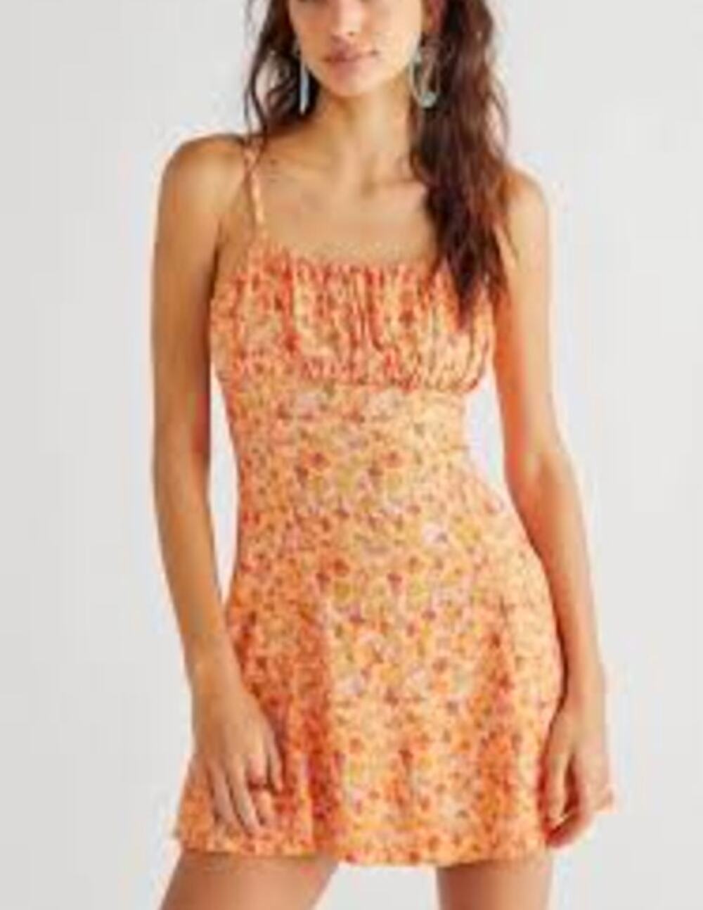 Free People Jaime Floral Tie Back Mini Slip Dress Orange Large
